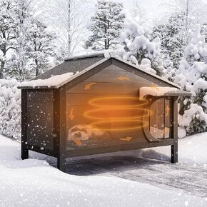 BELLEZE Outdoor Cat House, Insulated Feral Cat Shelter with All-Round Foam, Weatherproof Wooden Cat Kitty Shelter for Winter Outside, with Openable Asphalt Roof and PVC Curtain, 38" L*20" W*28" H