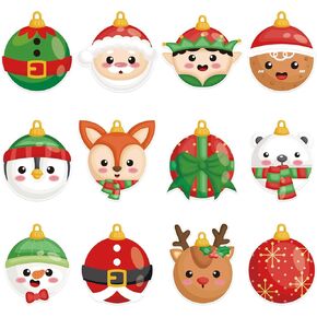 48 Pcs Christmas Cutouts 5 x 6 Inch Christmas Ornament Ball Paper Cut-Outs Cartoon Bulletin Board Decor with 100 Pcs Glue Points for DIY Craft Party Home Classroom Holiday Xmas Tree Decor