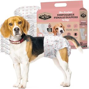 Dr. Pol Female Dog Diapers – Super Absorbent, Breathable, Leak-Proof with Wetness Indicator, X-Small, 50 Count