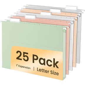 SUNEE Hanging File Folders Letter Size, Pastel Colors, 25 Count Letter Size File Folders with 1/5-cut Tabs, Heavy Duty 1 Inch Expansion, Stay Organized for Your Home and Office Bulk File