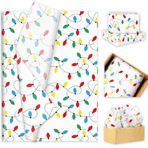 JarThenaAMCS 100 Sheets Christmas Tissue Paper Colorful Light Bulb Gift Wrapping Paper Decorative Art Paper for Winter Xmas Home Party DIY Crafts Supplies, 14 x 20 Inch