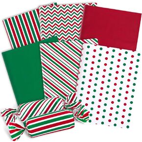 JarThenaAMCS 120 Sheets Christmas Tissue Paper Red Green Print Gift Wrapping Paper Dot Stripe Wave Art Craft Paper for DIY Winter Xmas Party Favor Decor