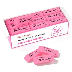 Shuttle Art Pink Erasers, 36 Pack Erasers Bulk, Latex-Free, No Smudge, Soft Erasers for Kids, Teachers, Homeschools, Art Classes and Back to School Supplies