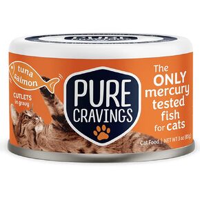 Wet Cat Food Variety Pack Tuna, Salmon, Sardines, Tuna/Salmon in Gravy, 100% Mercury-Tested, Moist Can Fish for Cats, Grain-Free, Protein, Non-GMO, Pack of 12