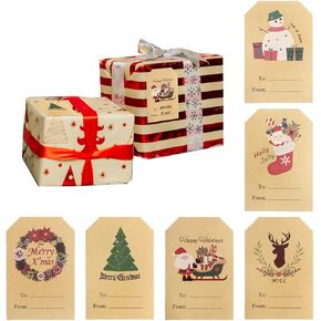 Christmas Gift Tags Self Adhesive 120PCS Kraft Christmas Name Tags for Gifts Festival Writable Label Wrapping Holiday Santa to from Gift Tag Stickers for Presents (Vintage Kraft paper)
