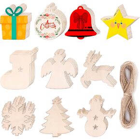 60Pcs Wood Slices,3.5" Wooden Christmas Ornaments,Unfinished Predrilled Wood Circles for Crafts Centerpieces,DIY Round Wooden Discs Hanging Decorations (3.5 Inches-60)