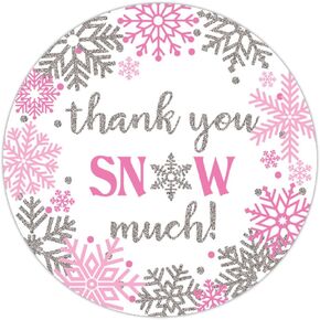 1.9 Inch Thank You Stickers Snowflake Winter Baby Shower Girl Favor Labels Set of 60 (Blue)