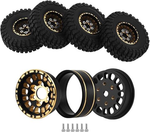 1.0 Brass Beadlock Wheel Tires Set 4PCS Tires for for 1/18 1/24 RC Crawler Car Axial AX24 SCX24 FMS FCX24 TRX4M Metal Upgrade (Offset) in Saudi Arabia
