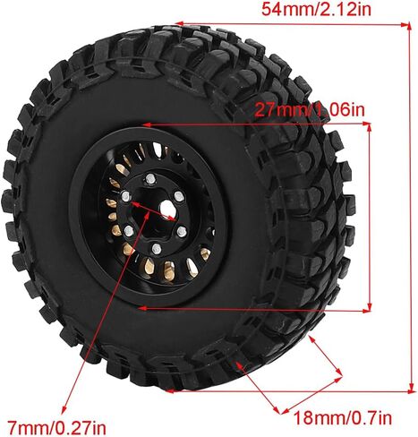 1.0 Brass Beadlock Wheel Tires Set 4PCS Tires for for 1/18 1/24 RC Crawler Car Axial AX24 SCX24 FMS FCX24 TRX4M Metal Upgrade (Offset) in Saudi Arabia
