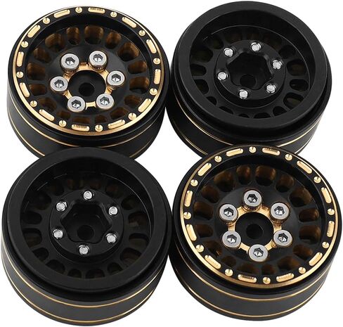 1.0 Brass Beadlock Wheel Tires Set 4PCS Tires for for 1/18 1/24 RC Crawler Car Axial AX24 SCX24 FMS FCX24 TRX4M Metal Upgrade (Offset) in Saudi Arabia