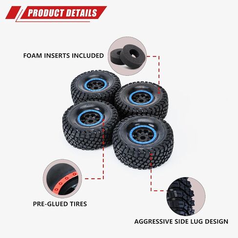 RCAWD Pre-Glued RC Hobby Wheel and Tires for ARRMA Mojave 6S & for Traxxas UDR Unlimited Desert Racer Upgrades, 1/7 Rubber Nylon Foam Inserts Parts #ARA550065, #ARA550069#8474X #8474 Blue in Saudi Arabia