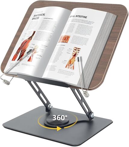 Computer Bracket Height&Angle Adjustable Book Holder 360° Rotating Base Foldable Cookbook Stand Recipe Book Holder with Elastic Page Clips in Saudi Arabia