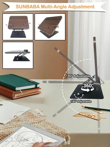 Computer Bracket Height&Angle Adjustable Book Holder 360° Rotating Base Foldable Cookbook Stand Recipe Book Holder with Elastic Page Clips in Saudi Arabia