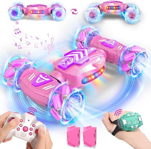 Gesture Sensing RC Stunt Car, Remote Control Car 360° Rotating 4WD 2.4Ghz RC Cars Transform Hand Controlled Car Toys with Light & Music, Best Gifts for Girls Age 4-7 8-12 in Kuwait