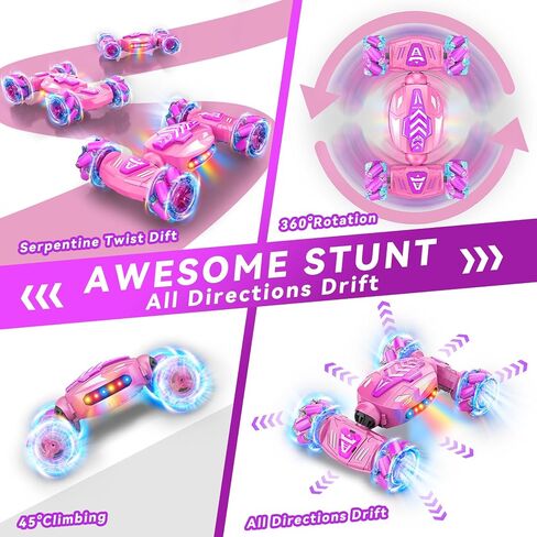 Gesture Sensing RC Stunt Car, Remote Control Car 360° Rotating 4WD 2.4Ghz RC Cars Transform Hand Controlled Car Toys with Light & Music, Best Gifts for Girls Age 4-7 8-12 in Kuwait