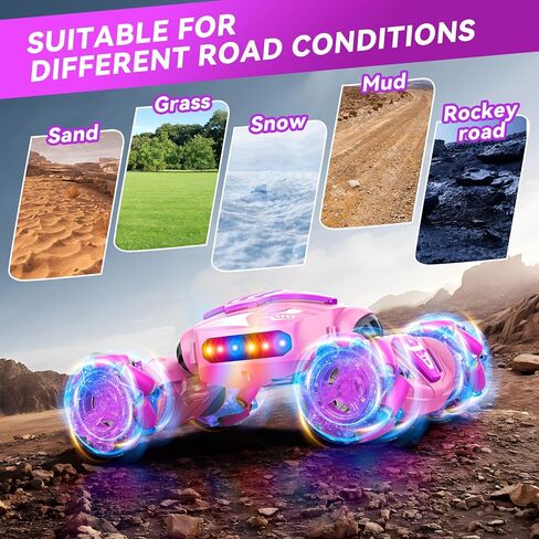Gesture Sensing RC Stunt Car, Remote Control Car 360° Rotating 4WD 2.4Ghz RC Cars Transform Hand Controlled Car Toys with Light & Music, Best Gifts for Girls Age 4-7 8-12 in Kuwait