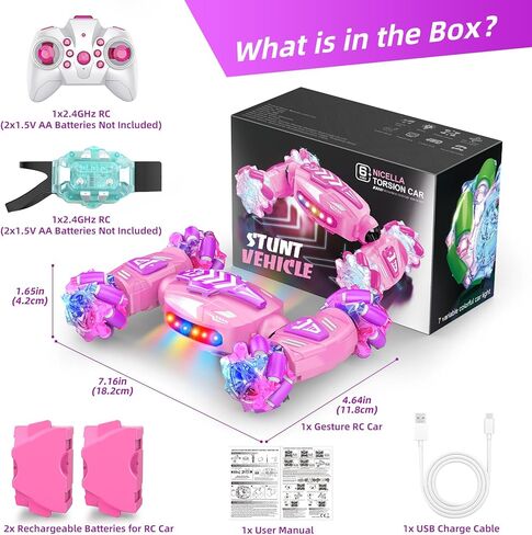 سيارة RC المثيرة بمستشعر الإيماءات، سيارة تحكم عن بعد تدور 360 درجة 4WD 2.4 جيجا هرتز، سيارات RC تحول ألعاب السيارات التي يتم التحكم فيها يدويًا مع الضوء والموسيقى، أفضل الهدايا للفتيات في سن 4-7 و8-12 in Kuwait
