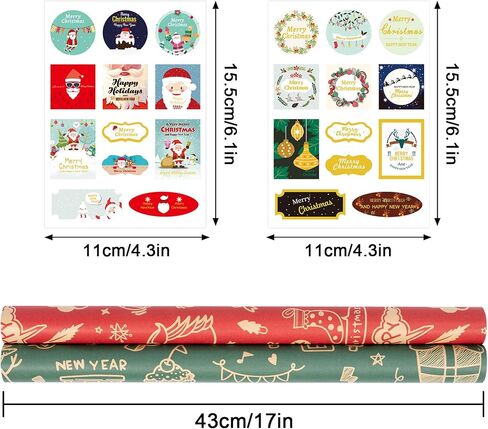 Rancco Christmas Wrapping Paper Roll w/24 Pc Gift Tags, Red and Green Kraft Paper w/Santa Claus/Merry Christmas Lettering Design, Xmas Wrapping Paper for Holiday, New Year, 17 in x 10 ft per Roll in Kuwait