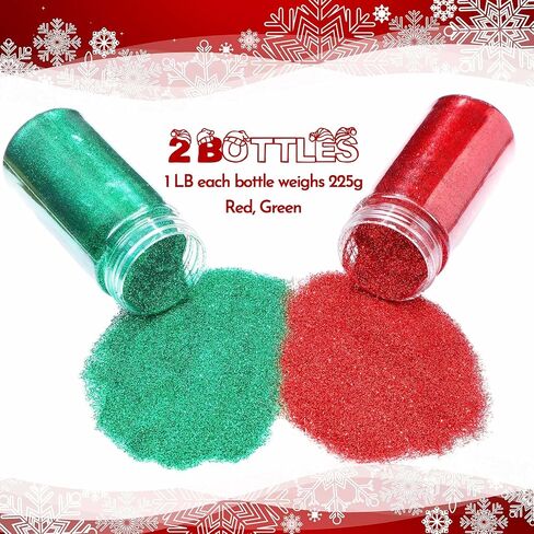 1 lb Christmas Extra Fine Glitter Set Red and Green Fine Glitter Plastic Glitter Powder for Christmas and Holiday Scrapbooking Crafts Tumblers Nails Ornaments(Red and Green) in Saudi Arabia