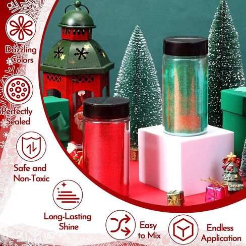 1 lb Christmas Extra Fine Glitter Set Red and Green Fine Glitter Plastic Glitter Powder for Christmas and Holiday Scrapbooking Crafts Tumblers Nails Ornaments(Red and Green) in Saudi Arabia