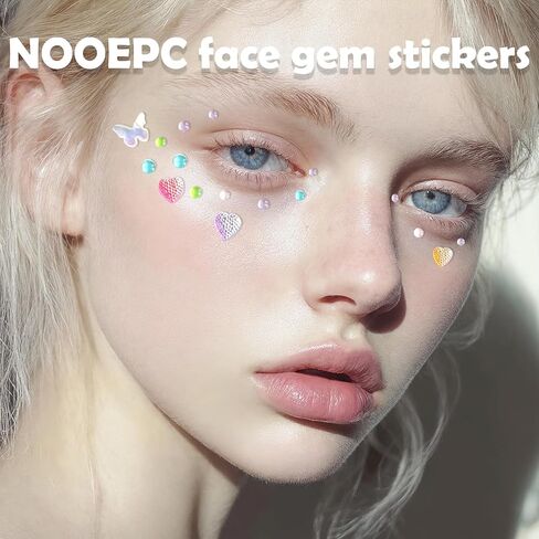 NOOEPC ذاتية اللصق للوجه، ملصقات جوهرة ذاتية اللصق من حجر الراين، لوازم الحرف اليدوية، لوازم سجل القصاصات، أحجار كريمة للشعر، ملصقات حجر الراين للوجه والعين والمكياج والجسم in Kuwait