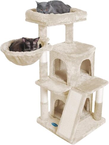 Hey-brother Cat Tree with Scratching Board, 2 Luxury Condos, 41.34 inches Cat Tower with Padded Plush Perch and Cozy Basket, Light Gray MPJ004W in Saudi Arabia