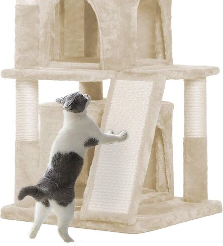 Hey-brother Cat Tree with Scratching Board, 2 Luxury Condos, 41.34 inches Cat Tower with Padded Plush Perch and Cozy Basket, Light Gray MPJ004W in Saudi Arabia