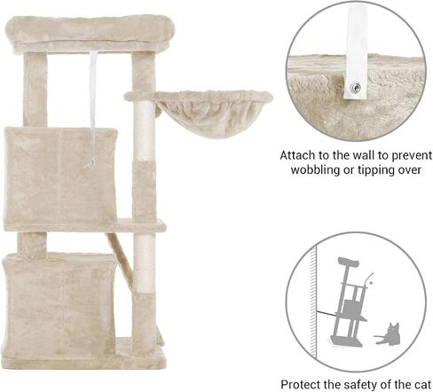 Hey-brother Cat Tree with Scratching Board, 2 Luxury Condos, 41.34 inches Cat Tower with Padded Plush Perch and Cozy Basket, Light Gray MPJ004W in Saudi Arabia