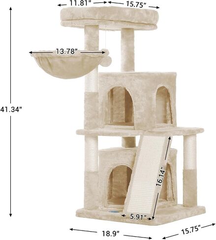 Hey-brother Cat Tree with Scratching Board, 2 Luxury Condos, 41.34 inches Cat Tower with Padded Plush Perch and Cozy Basket, Light Gray MPJ004W in Saudi Arabia