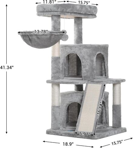 Hey-brother Cat Tree with Scratching Board, 2 Luxury Condos, 41.34 inches Cat Tower with Padded Plush Perch and Cozy Basket, Light Gray MPJ004W in Saudi Arabia