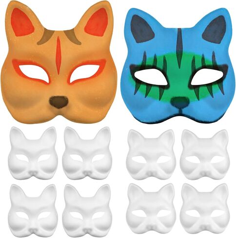 Toddmomy Therian Cat Mask Fox Mask - 10 قطع أقنعة قط غير مطلية أقنعة ثعلب فارغة أقنعة ثعلب ورقية بيضاء قناع قطة فارغ قناع قابل للطلاء قناع تنكر DIY لحفلات الهالوين in Saudi Arabia