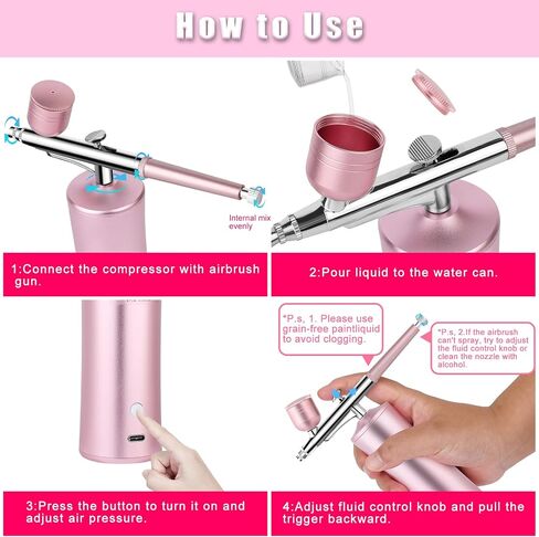 Airbrush Kit with Compressor, Miaphie Air Brush Machine for Nails, 0.3Mm Nozzle Oxygen Injector, Cordless Airbrush Gun, for Skin Hydration, Nail Art, Tattoo, Painting, Makeup, Cake, Barber in Saudi Arabia