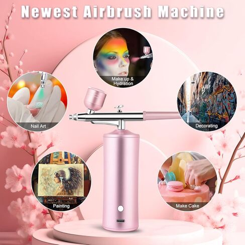 Airbrush Kit with Compressor, Miaphie Air Brush Machine for Nails, 0.3Mm Nozzle Oxygen Injector, Cordless Airbrush Gun, for Skin Hydration, Nail Art, Tattoo, Painting, Makeup, Cake, Barber in Saudi Arabia