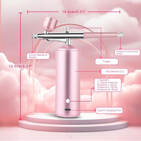 Airbrush Kit with Compressor, Miaphie Air Brush Machine for Nails, 0.3Mm Nozzle Oxygen Injector, Cordless Airbrush Gun, for Skin Hydration, Nail Art, Tattoo, Painting, Makeup, Cake, Barber in Saudi Arabia