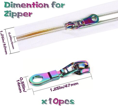 #5 White Zipper Tape by The Yard with Pulls-10 Yards Bulk Nylon Coil Zipper Replacement with 20 Pcs Silver Pulls Zippers-Zippers for Sewing Assorted Lengths Bags and Purses in Kuwait