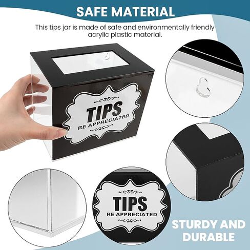 Tips Jar for Money, Acrylic Tip Cash Box for Bartender Bars Bars Money Container Suggestion Box Acrylic Collection Donation Raffle Jar Box for Restaurants Musicians Driver in Saudi Arabia