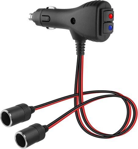 GELRHONR 12V Cigarette Lighter Splitter, 2 Way Cigarette Lighter Socket with Dual Independent Switches, Double Lighter Adapter Extension Cable with 10A Fuse-30CM in Saudi Arabia
