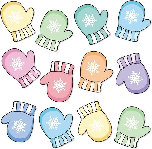 45Pcs Winter Paper Cutouts Colorful Snowflake Gloves Cut-Outs Christmas Bulletin Board Decoration with 100Pcs Glue Points for Xmas DIY Crafts Home Party Classroom in Saudi Arabia