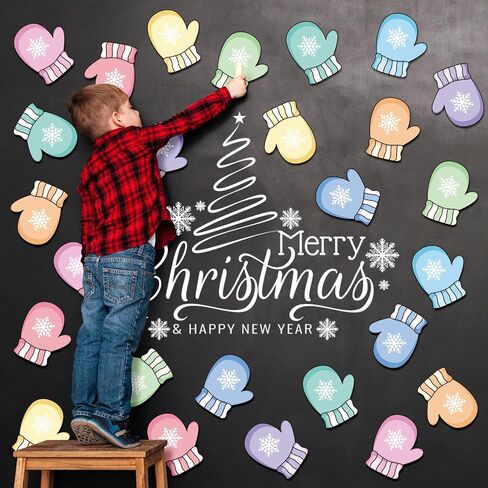 45Pcs Winter Paper Cutouts Colorful Snowflake Gloves Cut-Outs Christmas Bulletin Board Decoration with 100Pcs Glue Points for Xmas DIY Crafts Home Party Classroom in Saudi Arabia