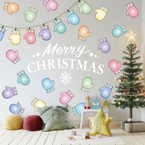 45Pcs Winter Paper Cutouts Colorful Snowflake Gloves Cut-Outs Christmas Bulletin Board Decoration with 100Pcs Glue Points for Xmas DIY Crafts Home Party Classroom in Saudi Arabia