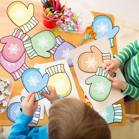 45Pcs Winter Paper Cutouts Colorful Snowflake Gloves Cut-Outs Christmas Bulletin Board Decoration with 100Pcs Glue Points for Xmas DIY Crafts Home Party Classroom in Saudi Arabia