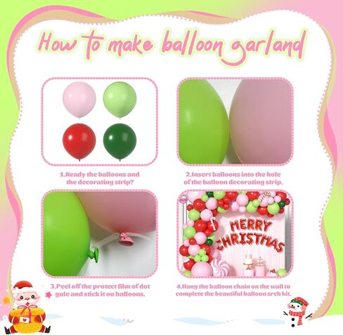 Pink Ugly Christmas Balloon Arch Kit for Christmas Eve Decor - Christmas Decorations of Baby Pink Red Fresh Green Christmas Balloons Garland, Candy Canes Sign, Fringe Curtain, Santa Hat, Foil Balloons in Saudi Arabia