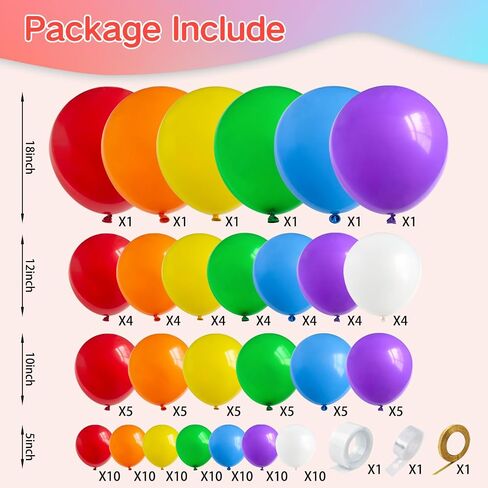 KAWKALSH 219Pcs Rainbow Balloons Garland Arch Kit Different Sizes Latex Balloons Assorted Pastel Party Balloons Arch for Birthday Baby Shower Wedding Engagement Anniversary Party Decorations in Saudi Arabia
