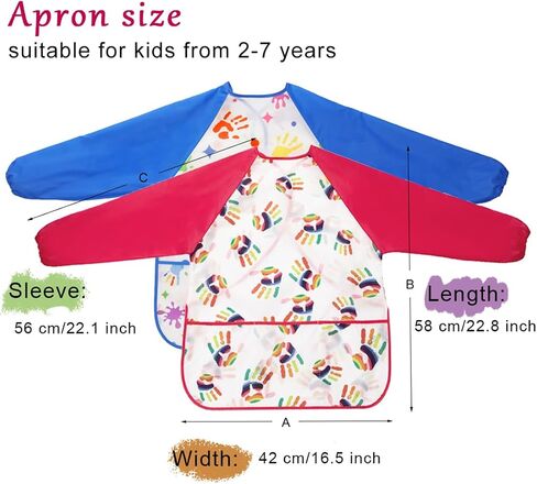 Toddler Art Smock Artist Painting Aprons 2 Pack Waterproof kids paint smocks,Age 2-7 Years in Saudi Arabia