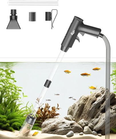 منظف ​​الحصى لحوض السمك من AQQA، 4 في 1، ترقية قوة الشفط اليدوية لخزان الأسماك، أدوات مكنسة كهربائية للحصى لمغير مياه الحوض مع تعديل تدفق المياه، يستخدم لتنظيف خزان الأسماك ورمل الحصى in Kuwait