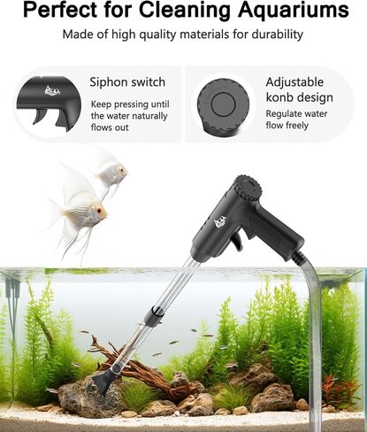 منظف ​​الحصى لحوض السمك من AQQA، 4 في 1، ترقية قوة الشفط اليدوية لخزان الأسماك، أدوات مكنسة كهربائية للحصى لمغير مياه الحوض مع تعديل تدفق المياه، يستخدم لتنظيف خزان الأسماك ورمل الحصى in Kuwait