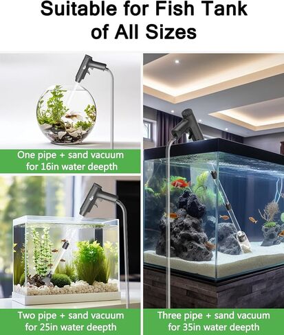 منظف ​​الحصى لحوض السمك من AQQA، 4 في 1، ترقية قوة الشفط اليدوية لخزان الأسماك، أدوات مكنسة كهربائية للحصى لمغير مياه الحوض مع تعديل تدفق المياه، يستخدم لتنظيف خزان الأسماك ورمل الحصى in Kuwait
