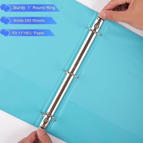1-Inch Binder 3 Ring, Round Ring with 2 Interior Pockets, Holds 200 Sheets Letter Size Paper, Durable Plastic View Binders for School, Office, and Home in Saudi Arabia