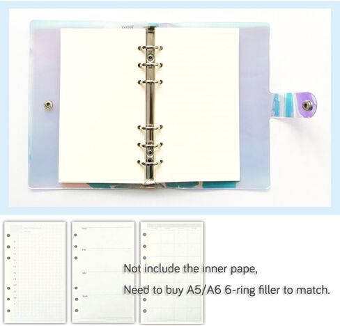 Standard 6-Ring Rainbow Clear Soft PVC Notebook Cover Protector Round Ring Binder Loose Leaf Folde for Ring-Bound Planner Page (Inner Paper Not Included) (A6) in Kuwait