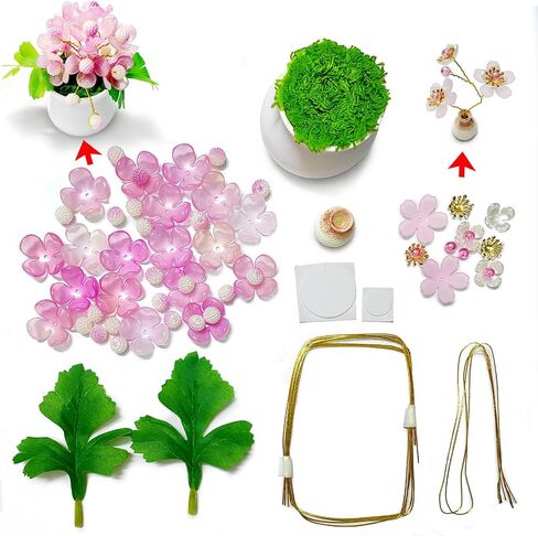 Akascord DIY Beading Kits (Two Sets), Mini Desktop Vase Decorations Beaded Flowers Car Ornaments Happy Potted Plants for Beading Enthusiasts to Handmake Comes with Non-Marking Stickers (Pink) in Kuwait